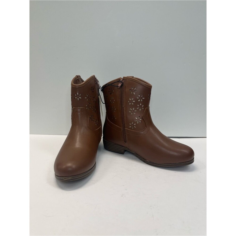 Thereabouts girl Charlie boots western with glitter floral cutouts sz 3M brown